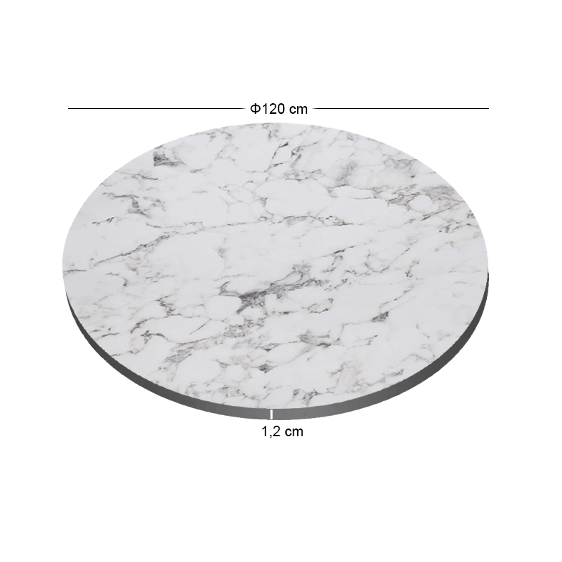 HPL Table Top D.120cm/12mm White Marble (UV)