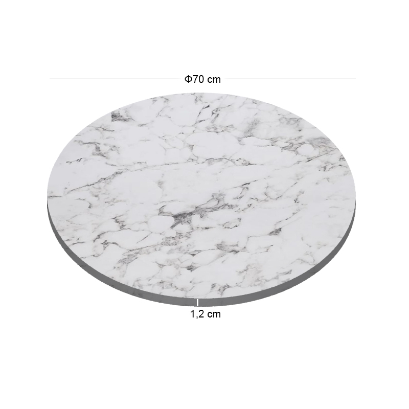 HPL Table Top D.70cm/12mm White Marble (UV)