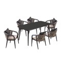 JARDIN Set Alu (Table 180x90cm+6 Armchairs) Anthracite/Cushions Beige-Dark grey