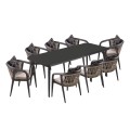 JARDIN Set Alu (Table 220x100cm+8 Armchairs) Anthracite/Cushions Beige-Dark grey