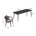 JARDIN Set Alu (Table 220x100cm+8 Armchairs) Anthracite/Cushions Beige-Dark grey