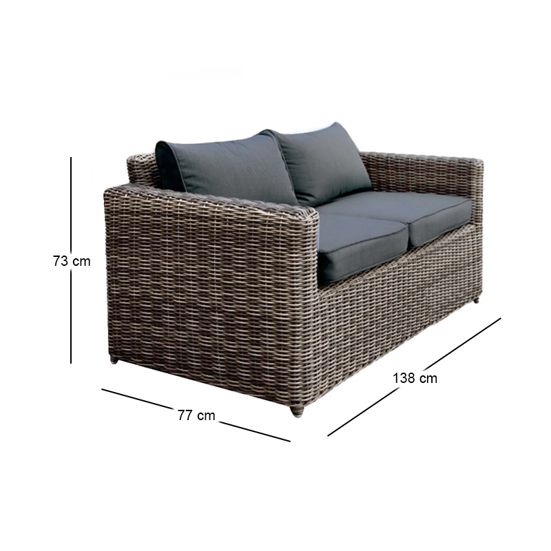 ARIZONA 2-Seater Grey/Brown Wicker (Cushions Anthracite)