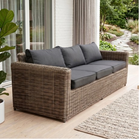 ARIZONA 3-Seat Grey/Brown Wicker (Cushions Anthracite)