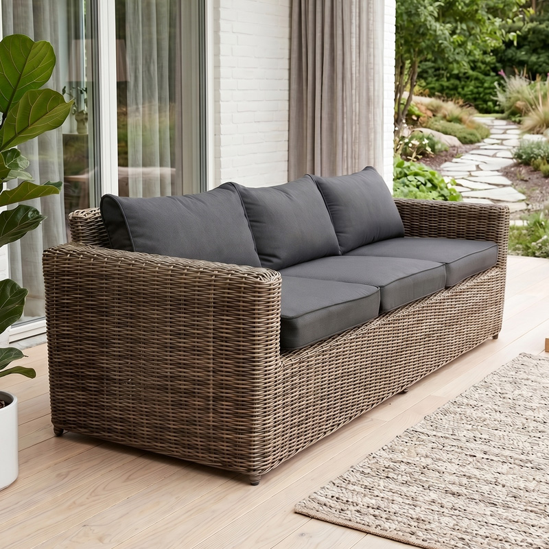 ARIZONA 3-Seat Grey/Brown Wicker (Cushions Anthracite)