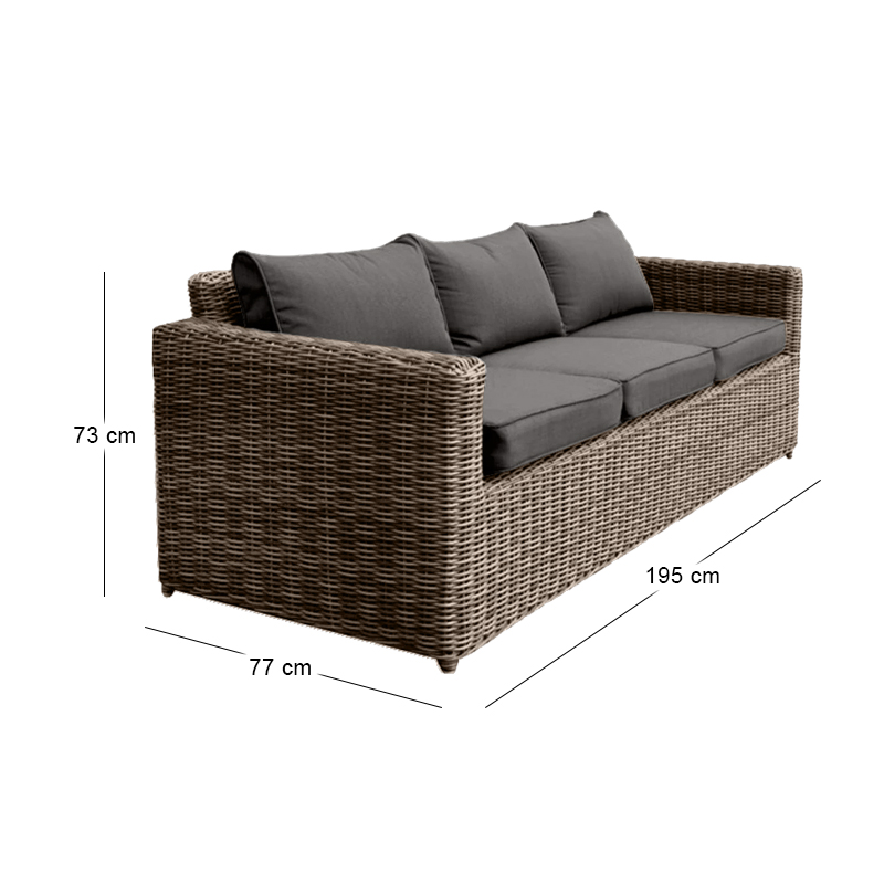 ARIZONA 3-Seat Grey/Brown Wicker (Cushions Anthracite)