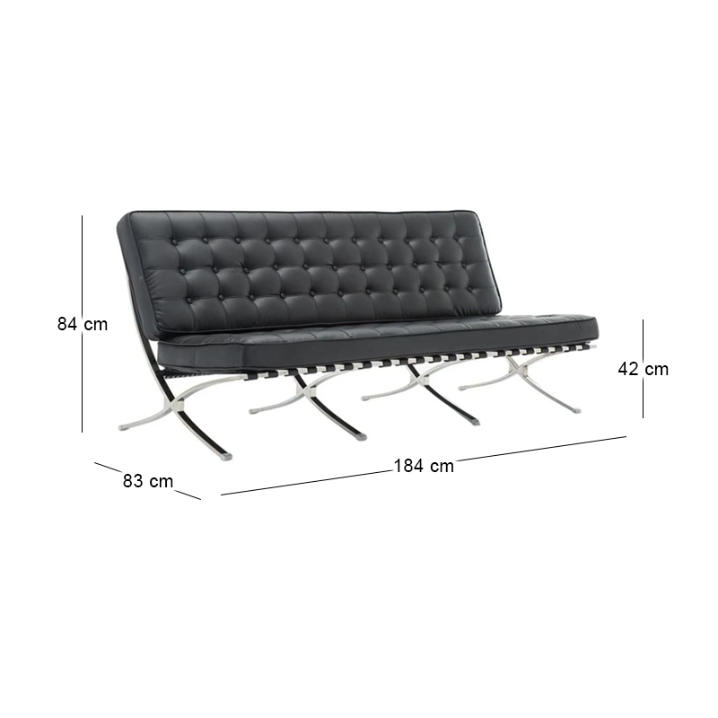 BARCELONA Type 3-Seater Sofa Black Pu