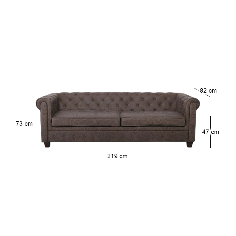CHESTERFIELD-W  3-Seater Sofa Fabric Antique Brown