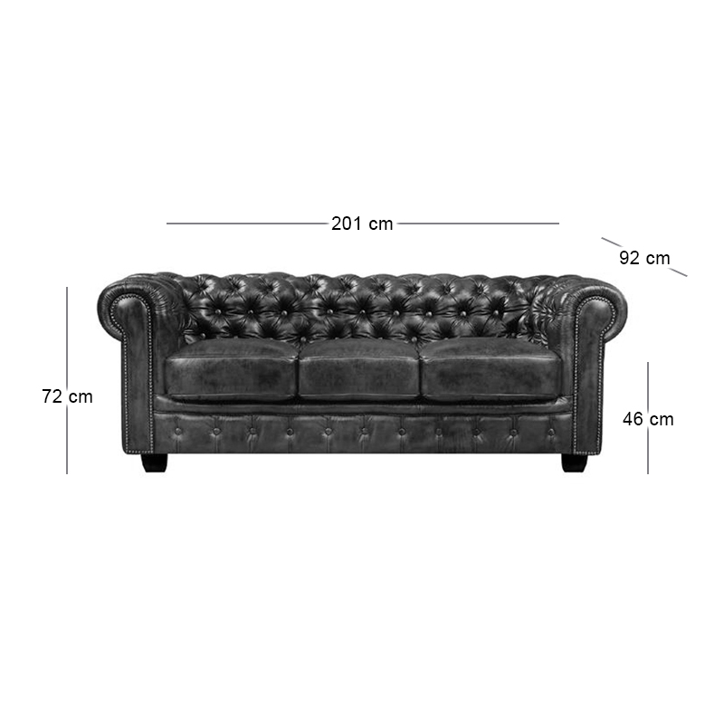 CHESTERFIELD-689 3-S Leather Antique Grey