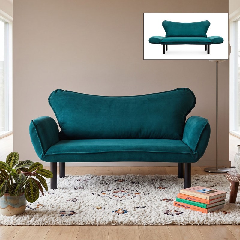 Chatto Megapap fabric two seater sofa bed in petrol green color 150x70x75cm.