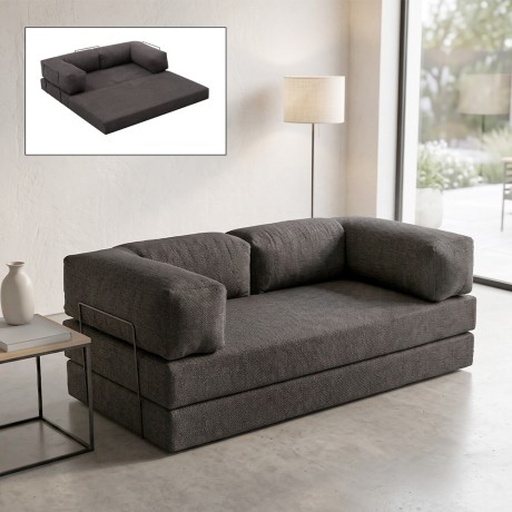Comfort Megapap fabric three seat sofa bed in anthracite color 190x95x75cm.