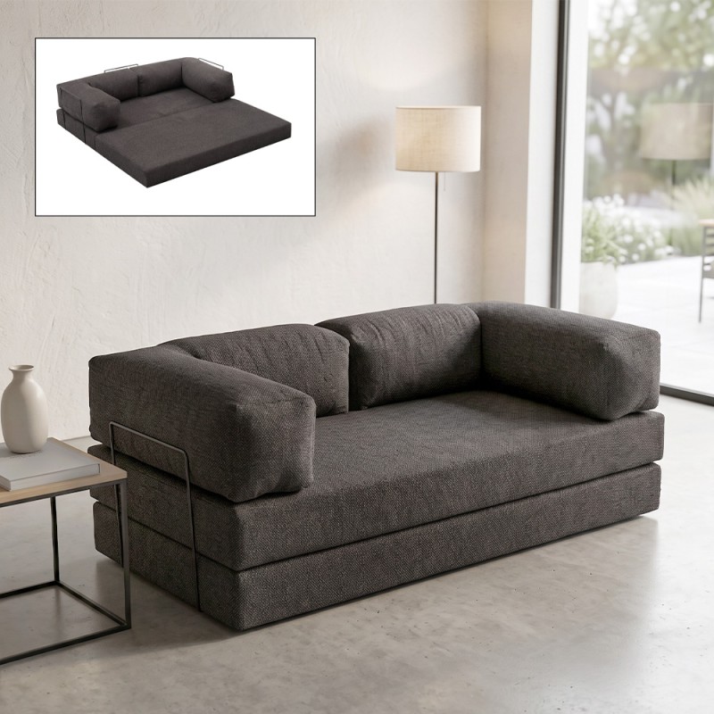 Comfort Megapap fabric three seat sofa bed in anthracite color 190x95x75cm.