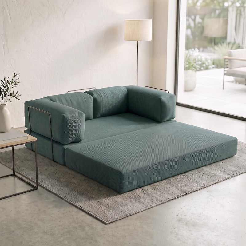 Comfort Megapap fabric three seat sofa bed in mint green color 190x95x75cm.
