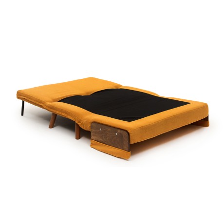 Cosmo Megapap fabric two seater sofa bed in mustard color 133x78x78cm.