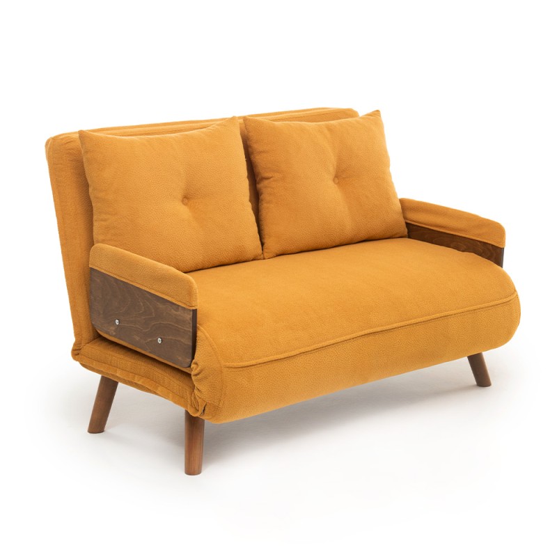 Cosmo Megapap fabric two seater sofa bed in mustard color 133x78x78cm.