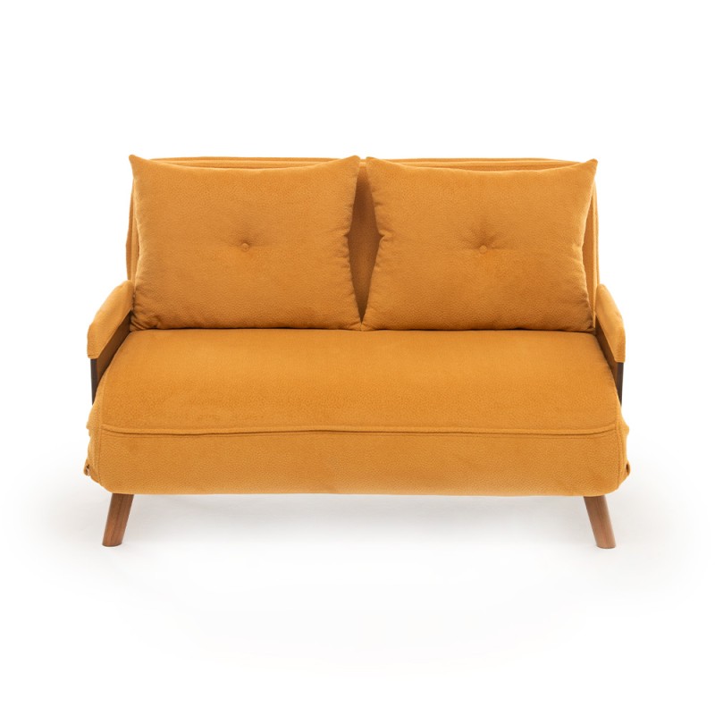 Cosmo Megapap fabric two seater sofa bed in mustard color 133x78x78cm.