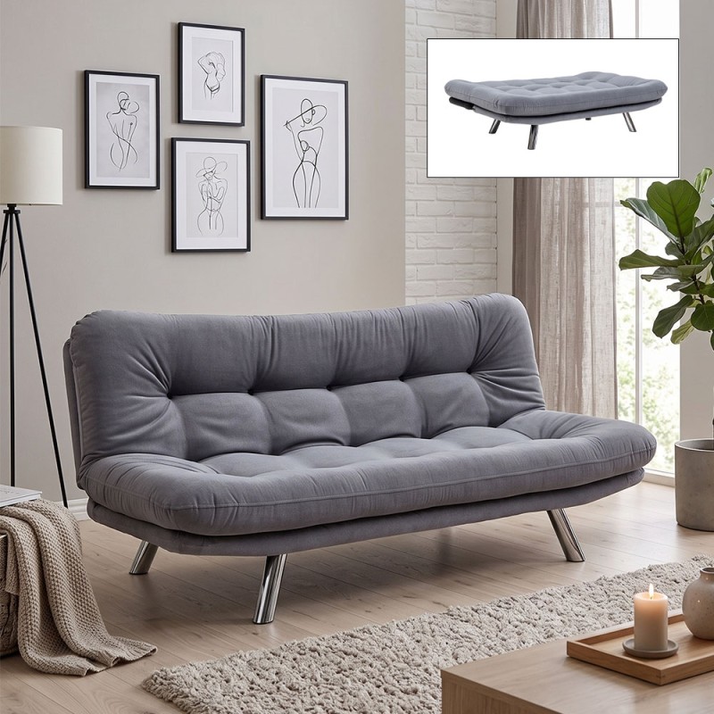 Hippo Megapap three seater fabric sofa bed in grey color 180x87x85cm.