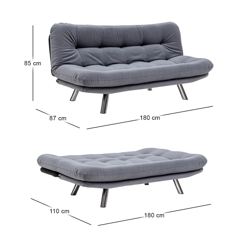 Hippo Megapap three seater fabric sofa bed in grey color 180x87x85cm.