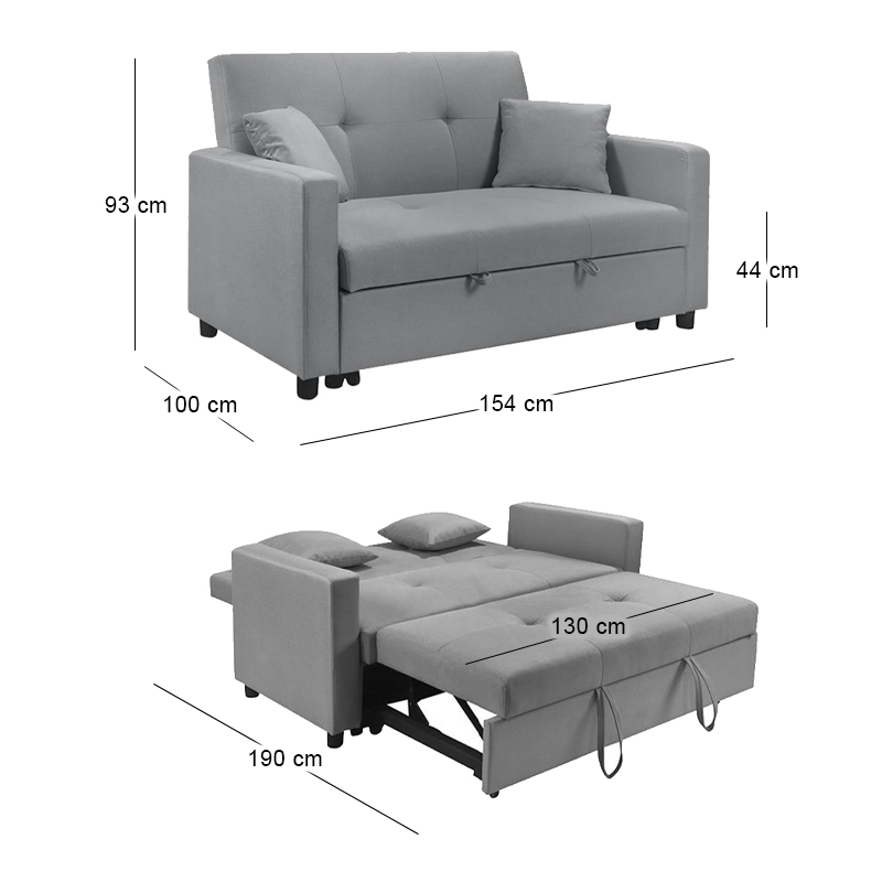 IMOLA Sofa 2-Seater - Bed Light Grey Fabric