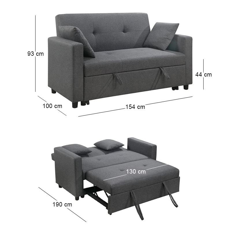 IMOLA Sofa 2-Seater - Bed Dark Grey Fabric