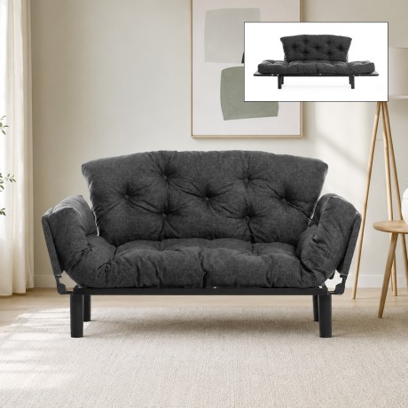 Nitta Megapap two seater fabric sofa bed in dark grey color 155x70x85cm.