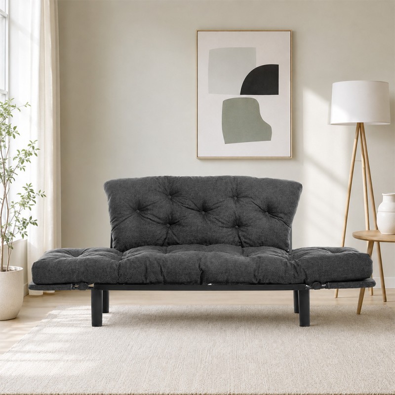 Nitta Megapap two seater fabric sofa bed in dark grey color 155x70x85cm.