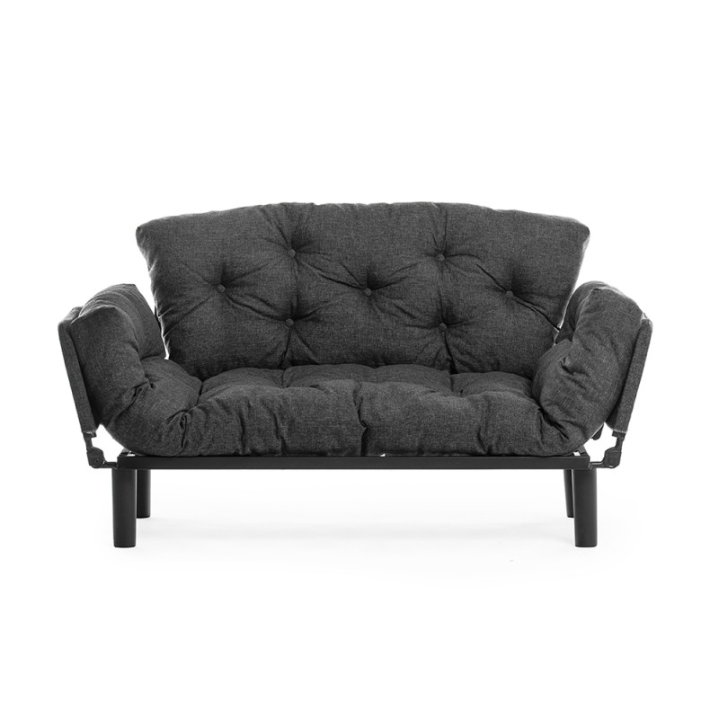Nitta Megapap two seater fabric sofa bed in dark grey color 155x70x85cm.