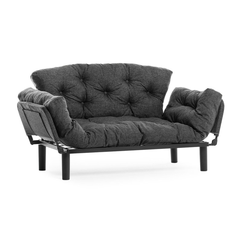 Nitta Megapap two seater fabric sofa bed in dark grey color 155x70x85cm.