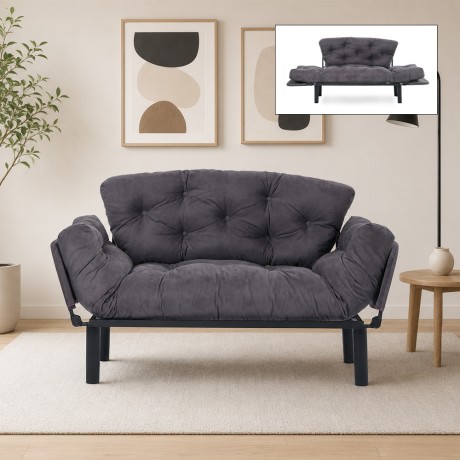 Nitta Megapap two seater fabric sofa bed in grey color 155x70x85cm.