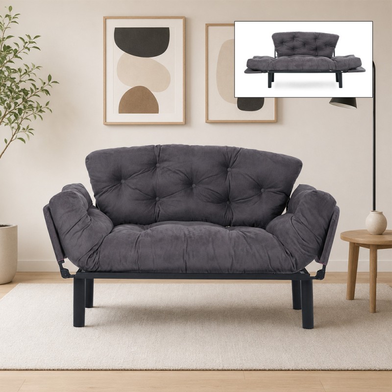 Nitta Megapap two seater fabric sofa bed in grey color 155x70x85cm.