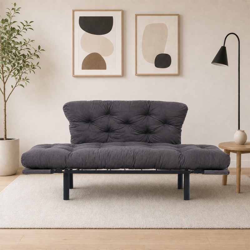 Nitta Megapap two seater fabric sofa bed in grey color 155x70x85cm.