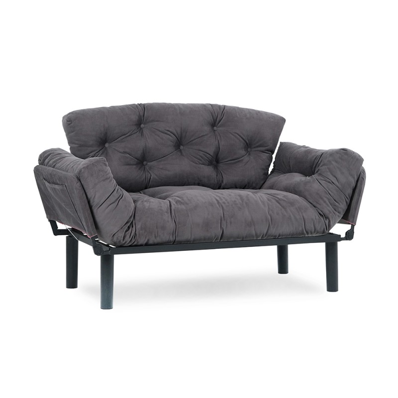 Nitta Megapap two seater fabric sofa bed in grey color 155x70x85cm.