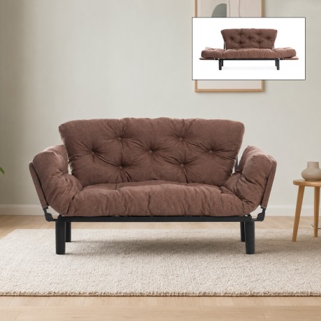 Nitta Megapap two seater fabric sofa bed in brown color 155x70x85cm.