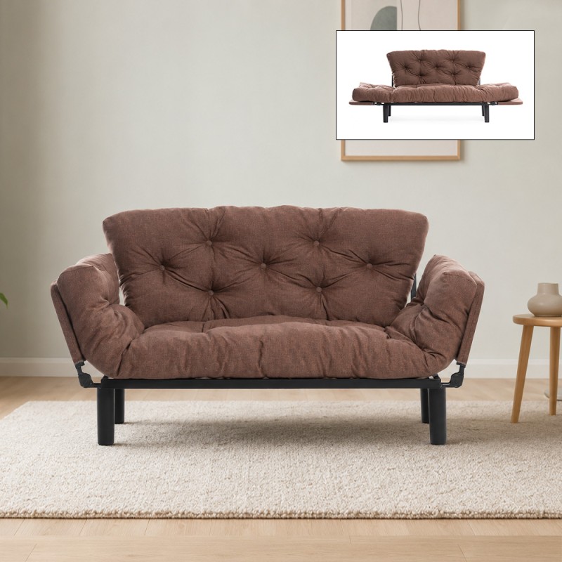 Nitta Megapap two seater fabric sofa bed in brown color 155x70x85cm.
