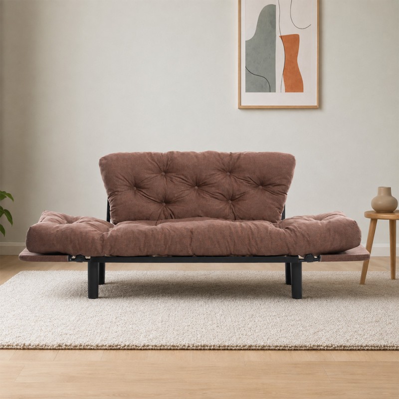 Nitta Megapap two seater fabric sofa bed in brown color 155x70x85cm.