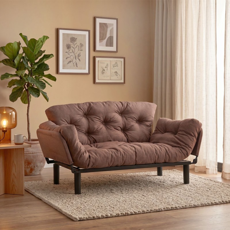 Nitta Megapap two seater fabric sofa bed in brown color 155x70x85cm.