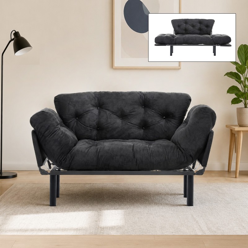 Nitta Megapap two seater fabric sofa bed in black color 155x70x85cm.