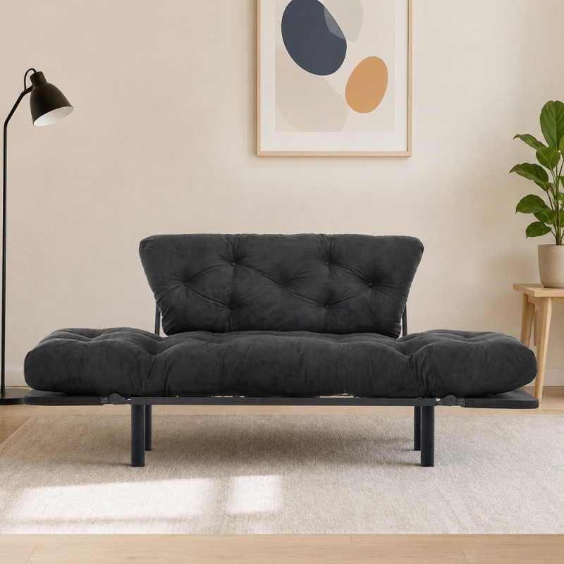 Nitta Megapap two seater fabric sofa bed in black color 155x70x85cm.