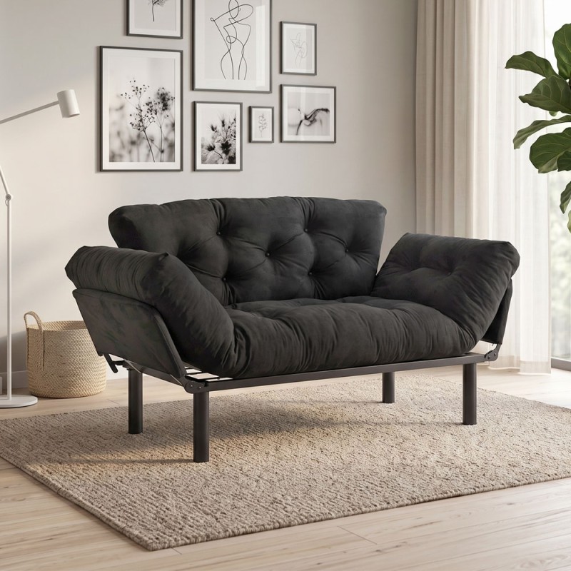 Nitta Megapap two seater fabric sofa bed in black color 155x70x85cm.