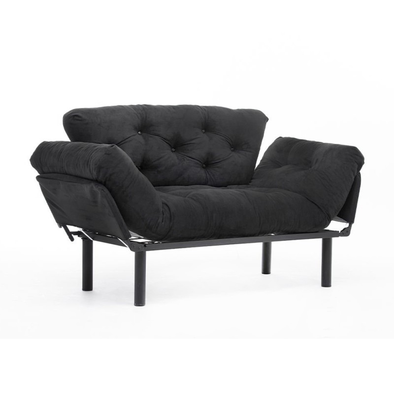 Nitta Megapap two seater fabric sofa bed in black color 155x70x85cm.