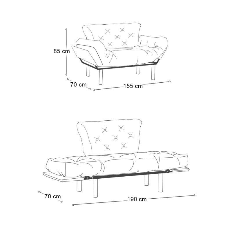 Nitta Megapap two seater fabric sofa bed in black color 155x70x85cm.