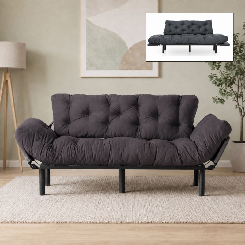 Nitta Megapap three seater fabric sofa bed in grey color 185x70x85cm.