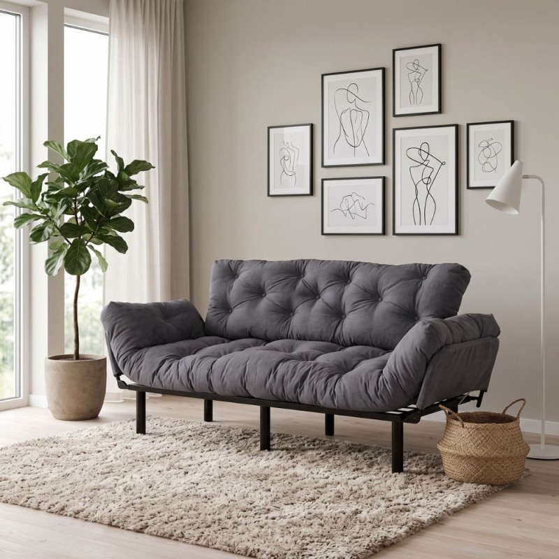 Nitta Megapap three seater fabric sofa bed in grey color 185x70x85cm.