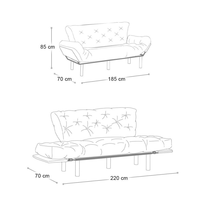 Nitta Megapap three seater fabric sofa bed in grey color 185x70x85cm.