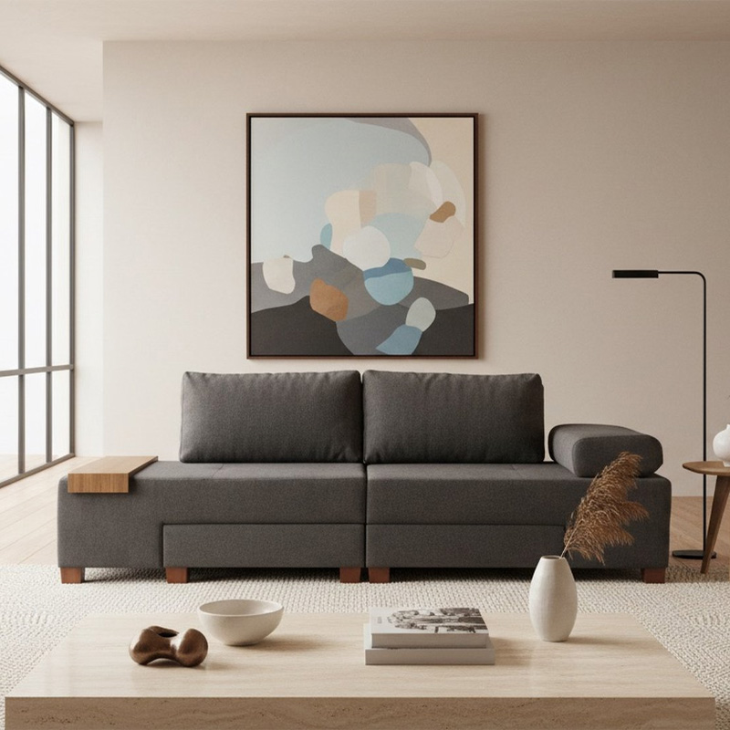 Perenna Megapap fabric sofa three - seater in anthracite color 233x93x83cm.