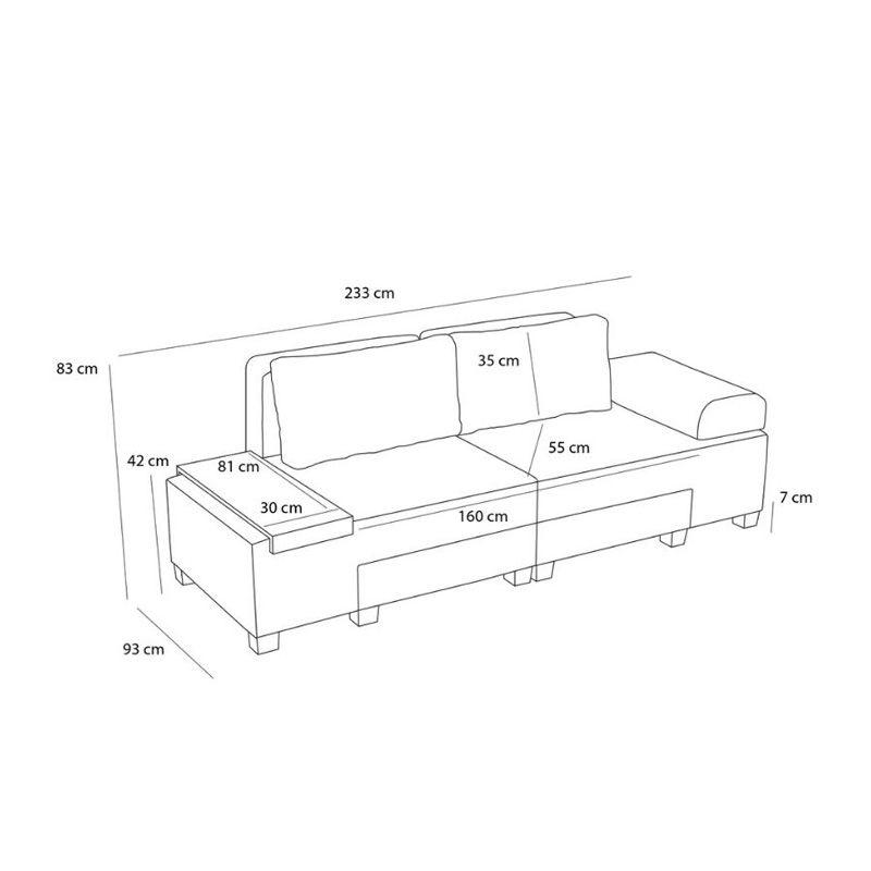 Perenna Megapap fabric sofa three - seater in grey color 233x93x83cm.