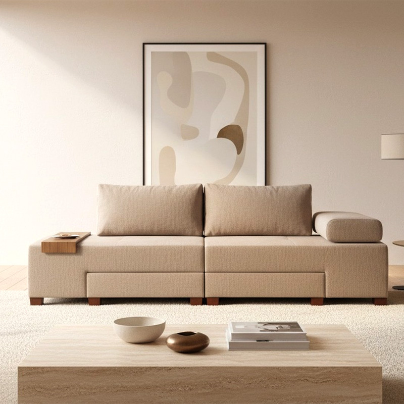 Perenna Megapap fabric sofa three - seater in beige color 233x93x83cm.