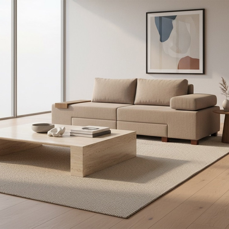 Perenna Megapap fabric sofa three - seater in beige color 233x93x83cm.