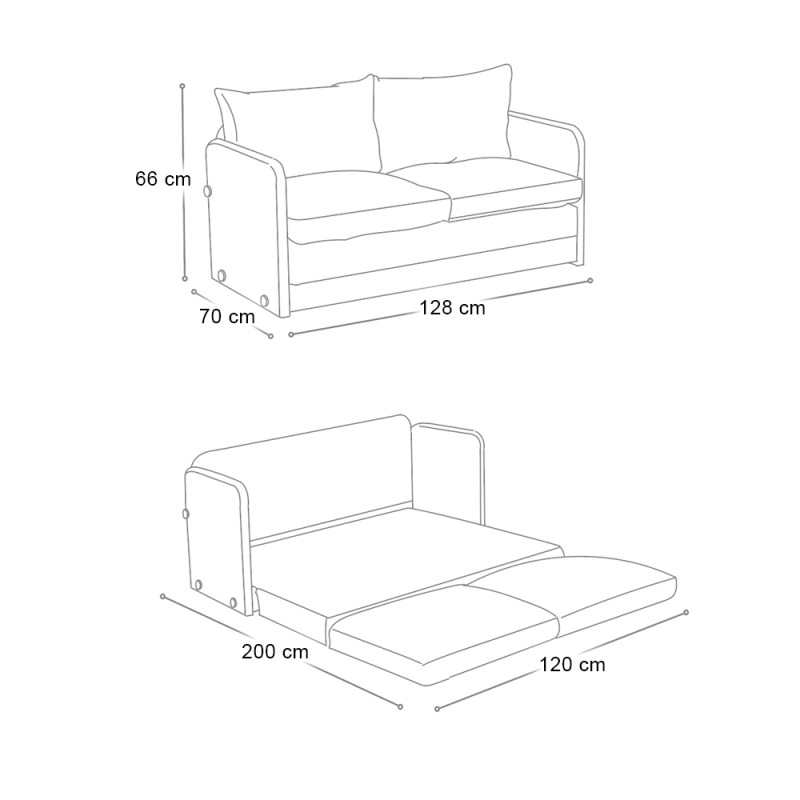 Saga Megapap fabric two seater sofa bed in grey color 128x70x66cm.
