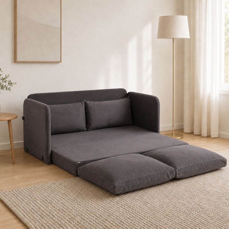 Saga XL Megapap fabric two seater sofa bed in grey color 148x70x66cm.