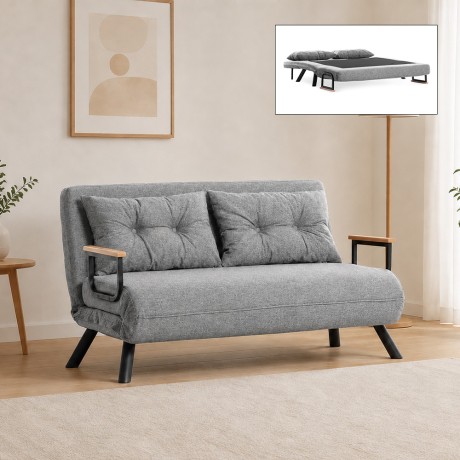 Sando Megapap fabric two seater sofa bed in light grey color 133x78x78cm.